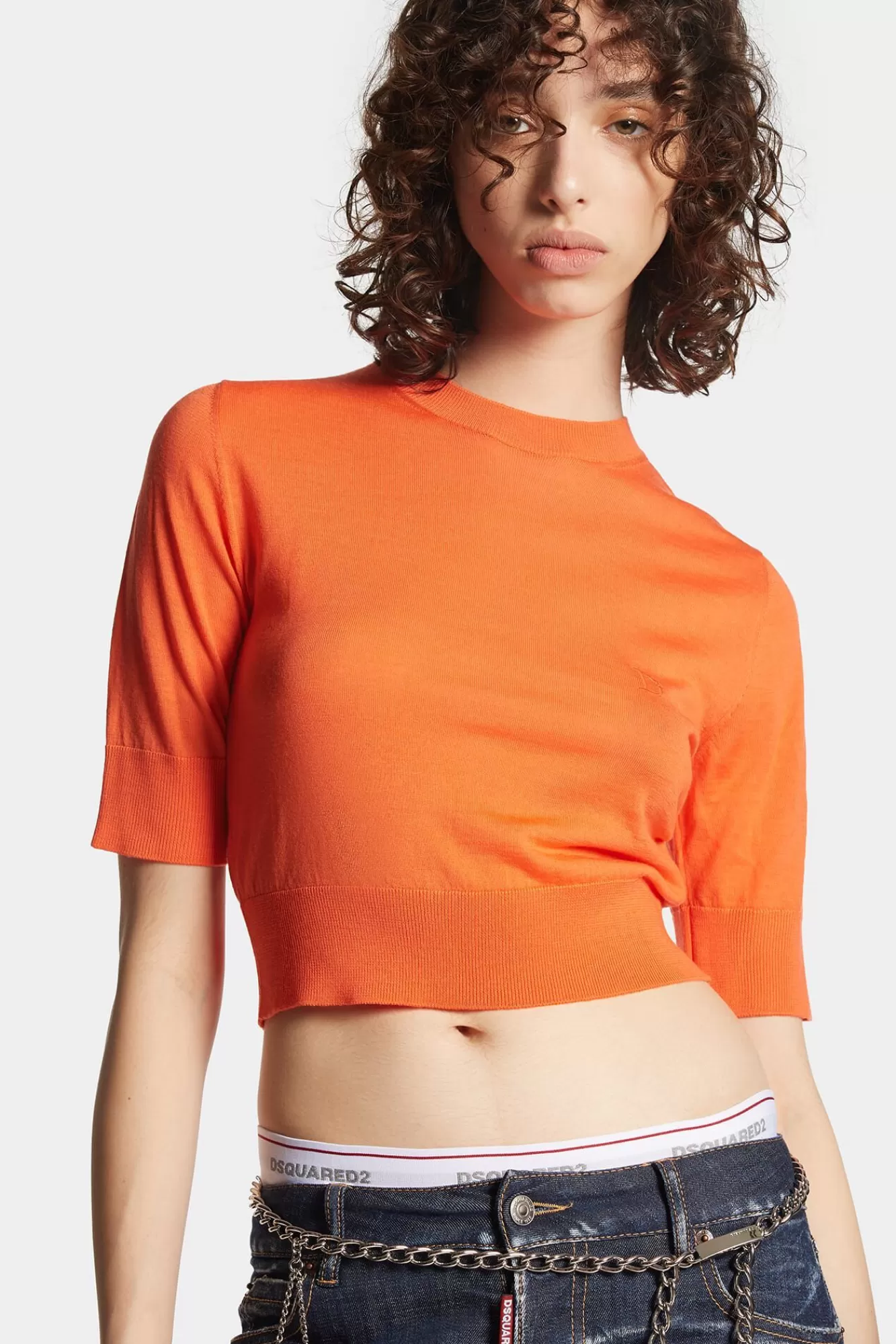 Gebreide Kleding^Dsquared2 D2 Gebreide Trui Met Korte Mouwen En Korte Mouwen Uitbundigheid Oranje