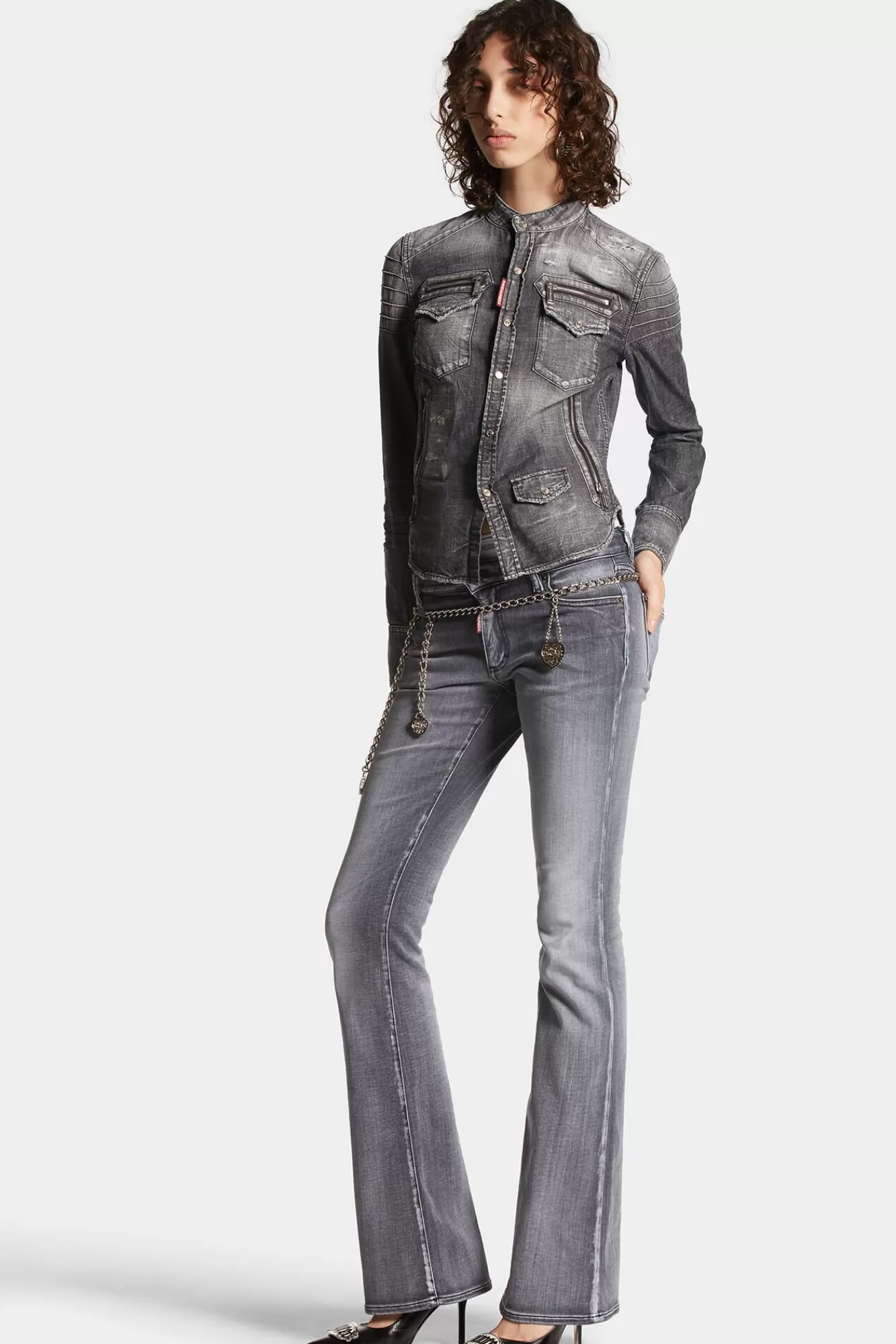 Jeans^Dsquared2 Grijze Flare Jeans Met Normale Wassing En Middelhoge Taille Zwart