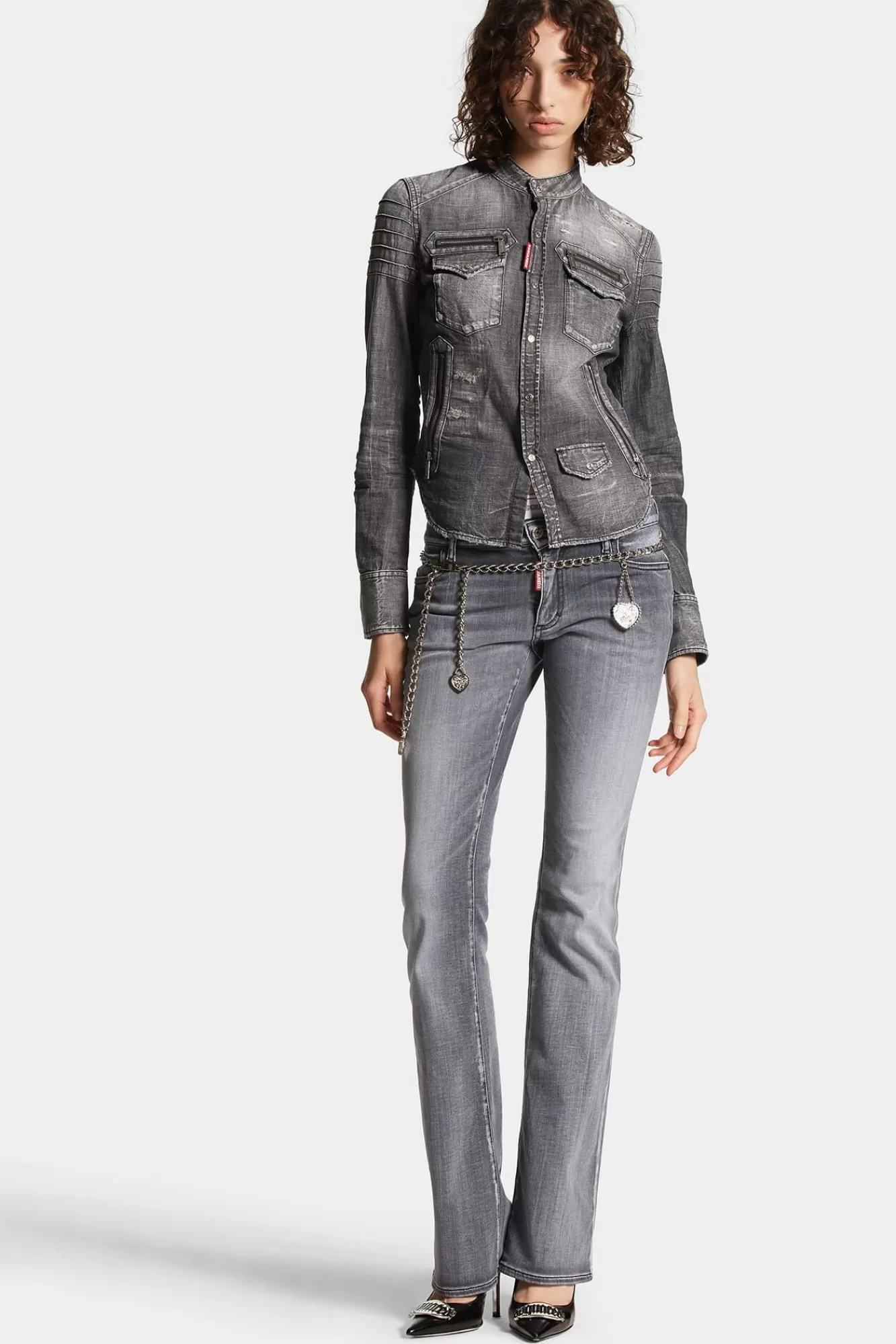 Jeans^Dsquared2 Grijze Flare Jeans Met Normale Wassing En Middelhoge Taille Zwart
