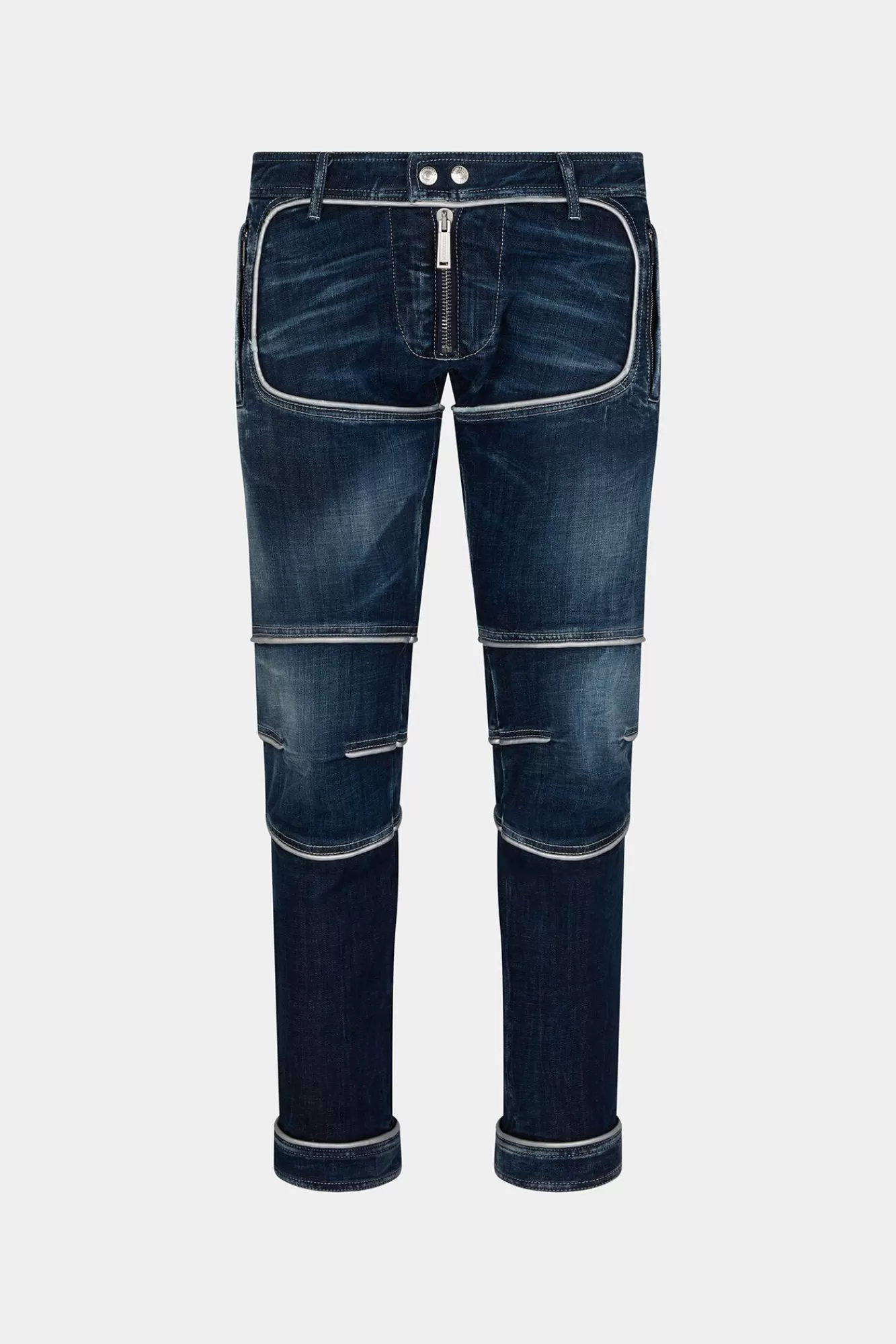 Co-Orden^Dsquared2 Heritage Denim Bikerbroek Met Donkere, Gemakkelijk Gescheurde Wassing Marine