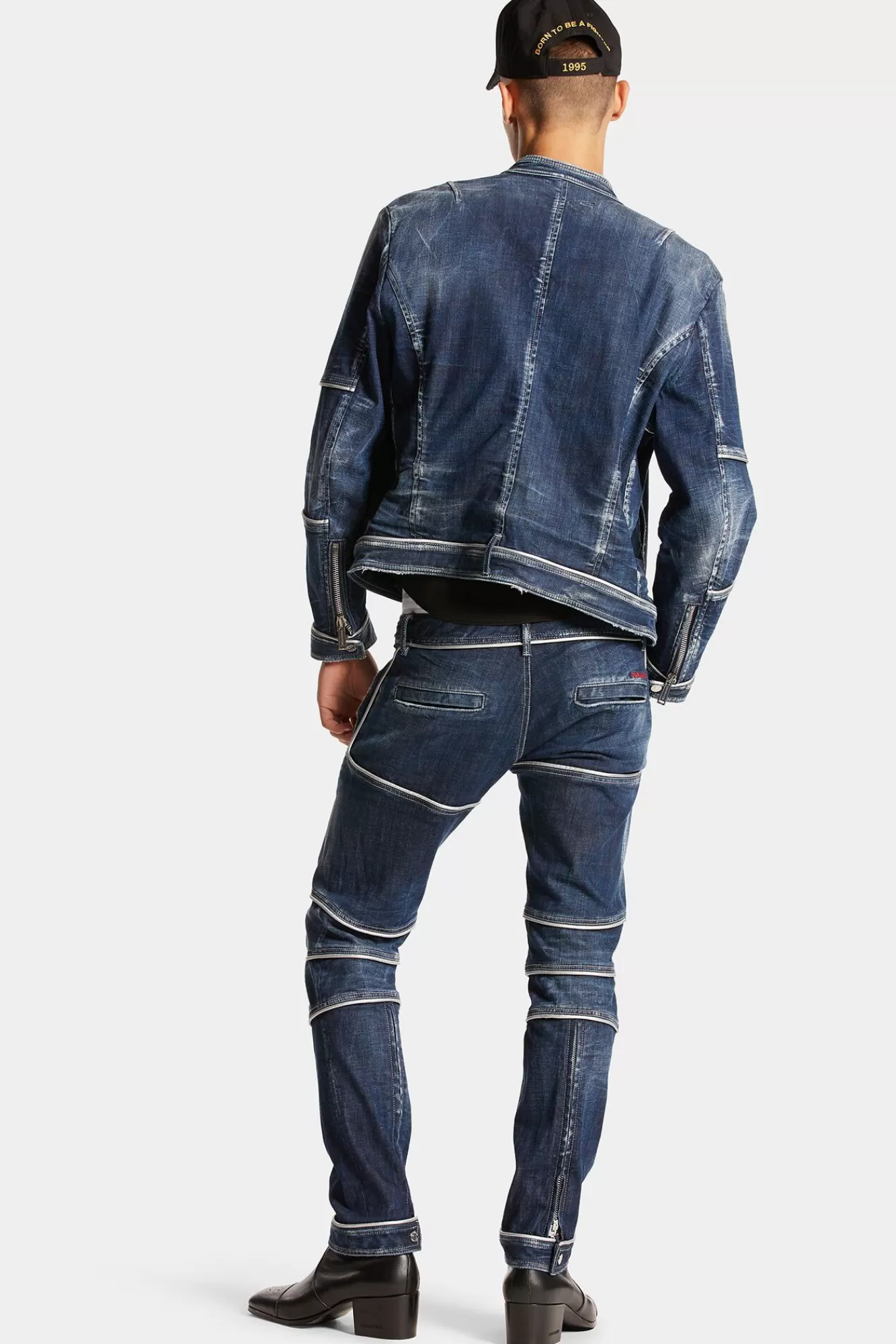 Co-Orden^Dsquared2 Heritage Denim Bikerbroek Met Donkere, Gemakkelijk Gescheurde Wassing Marine