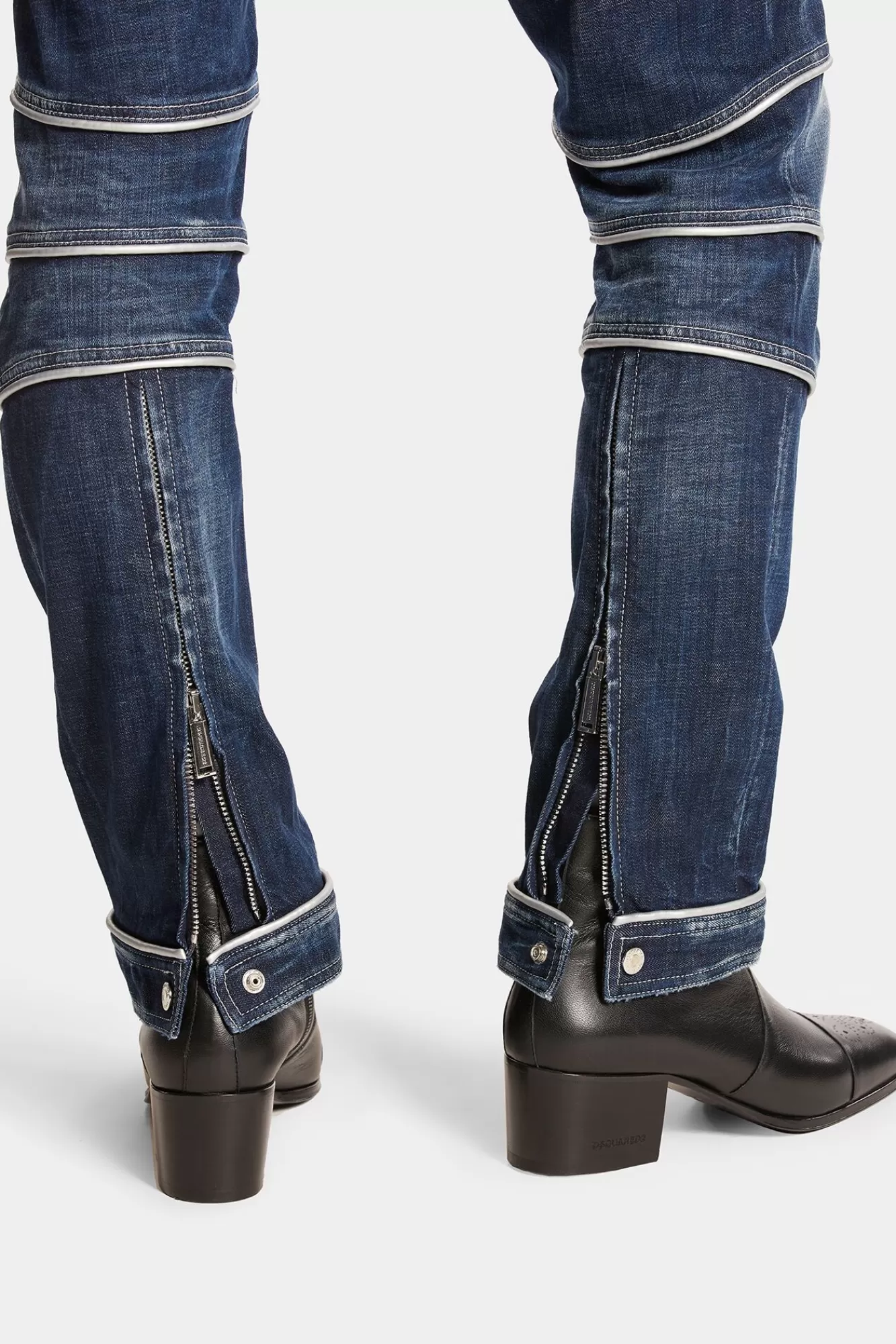 Co-Orden^Dsquared2 Heritage Denim Bikerbroek Met Donkere, Gemakkelijk Gescheurde Wassing Marine