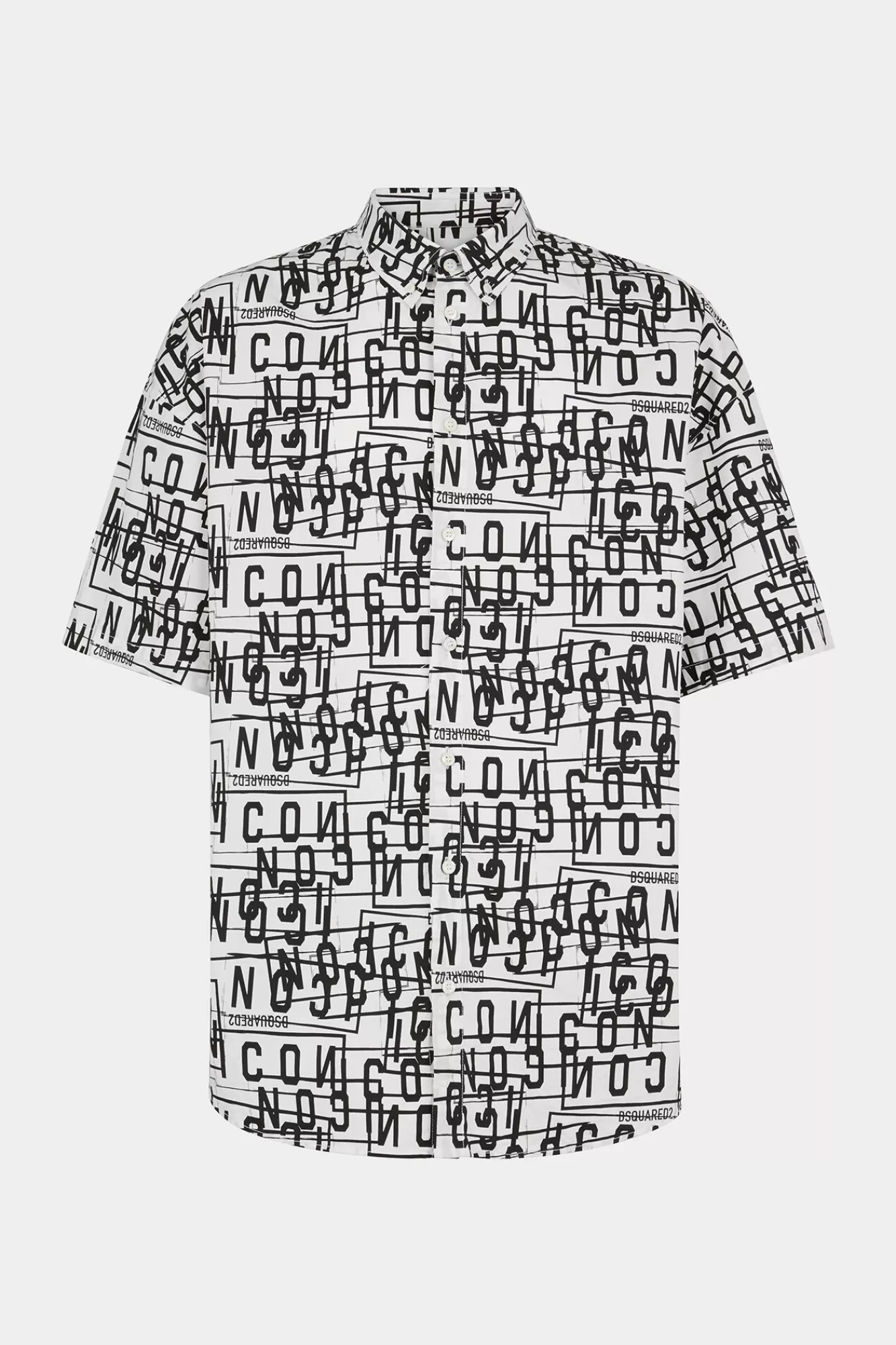 Overhemden^Dsquared2 Icon Stamps Oversize Overhemd Met Korte Mouwen Wit Zwart