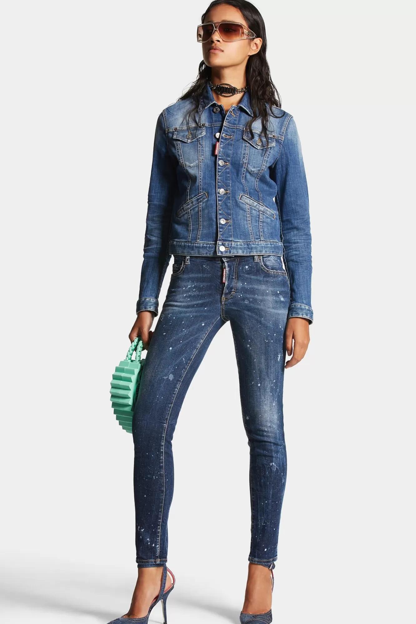 Jeans^Dsquared2 Jennifer Jeans Met Donkere Beschimmelde Wassing En Middelhoge Taille Marine