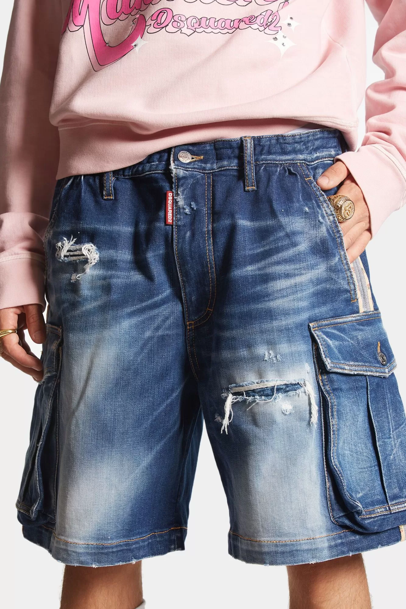 Korte Broek^Dsquared2 Medium Gescheurde Kniewas 64 Tag-Short Marine