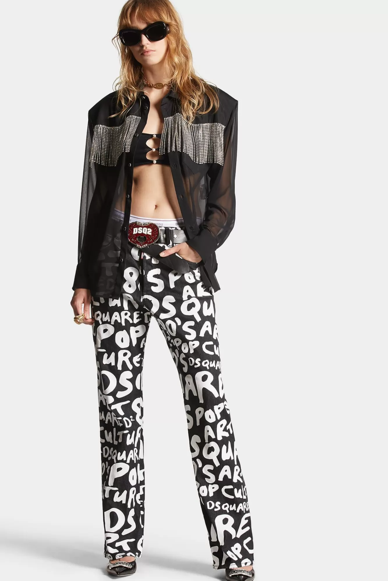 Jeans^Dsquared2 Sprout Factory Wash D2 Pop Roadie-Jeans Uit De Jaren 80 Zwart Wit